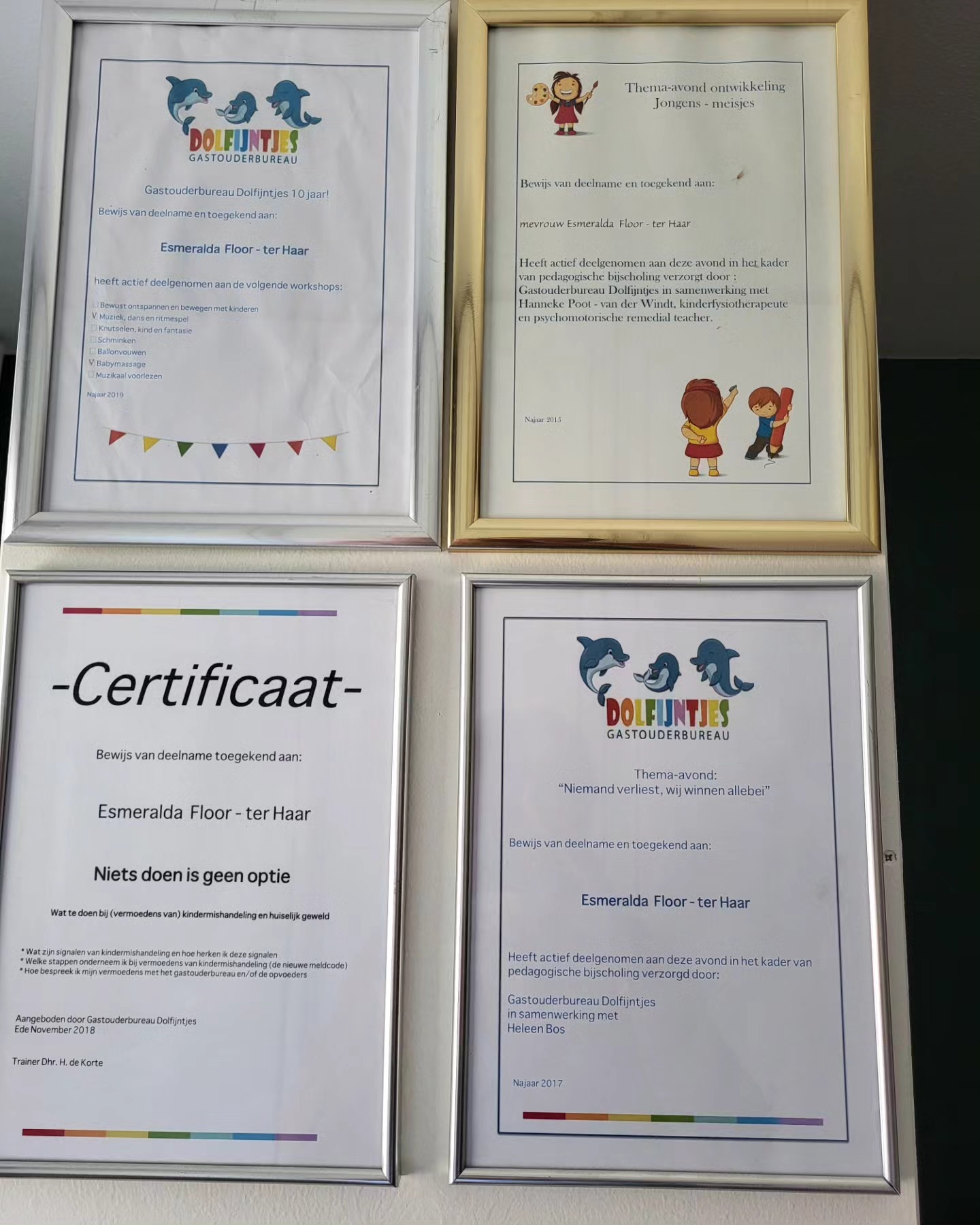 Certificaten van gevolgde scholings- en themabijeenkomsten